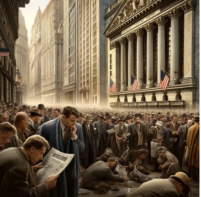 Menschenmengen vor Banken am Black Friday in New York, 1929