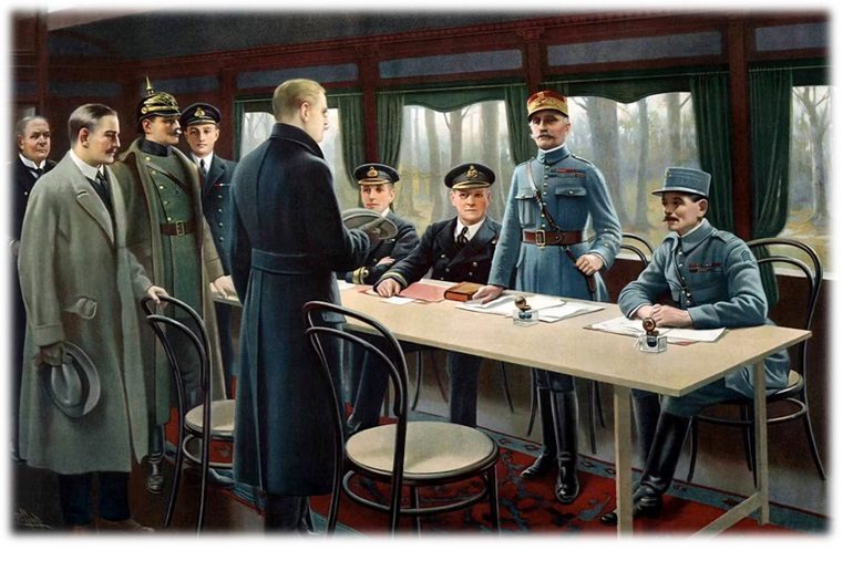 Waffenstillstandsunterzeichnung im Waggon von Compiègne, 11. November 1918