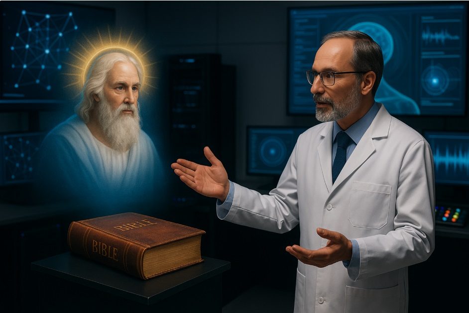 Digitale Darstellung der Bibel im FutureLab – Licht und Schatten als Symbol der Liebe und der Macht