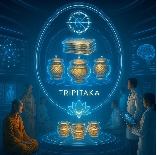 Tripitaka im FutureLab – die drei Körbe der Lehre, dargestellt als Licht und Bewusstsein