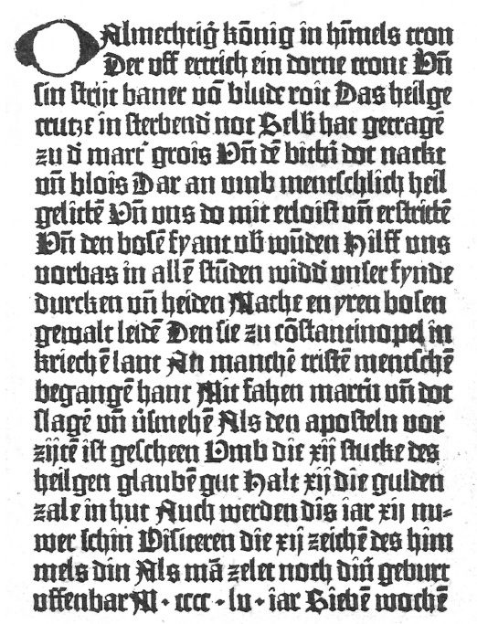 Seite aus dem Türkenkalender von 1455, frühes politisches Druckerzeugnis nach Gutenberg